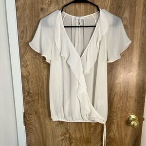 Sheer White V Neck Cross Blouse